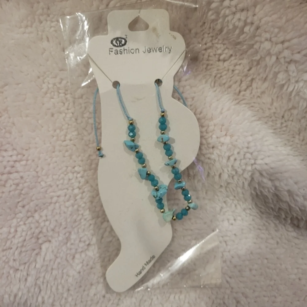 Fashion jewelry Blue and Gold ankle bracelet - Picture 2 of 5